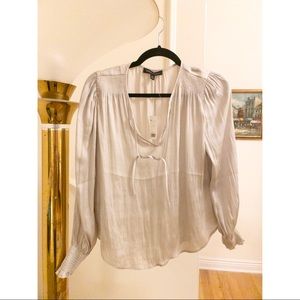 NWT Banana Republic Satin Blouse. Silver. Sz XS